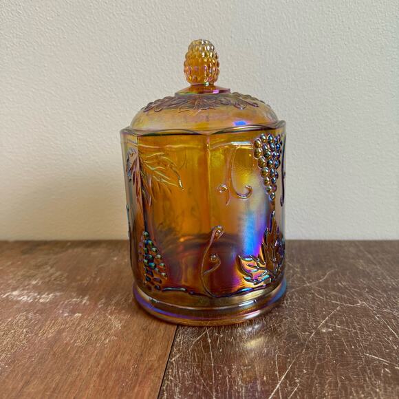 Indiana Glass Iridescent Carnival Glass Gold‎ Harvest Candy Jar - Picture 7 of 9